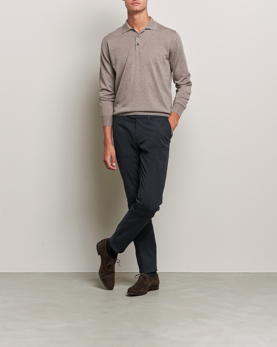 Herre | Gensere | Canali | Merino Wool Knitted Polo Taupe