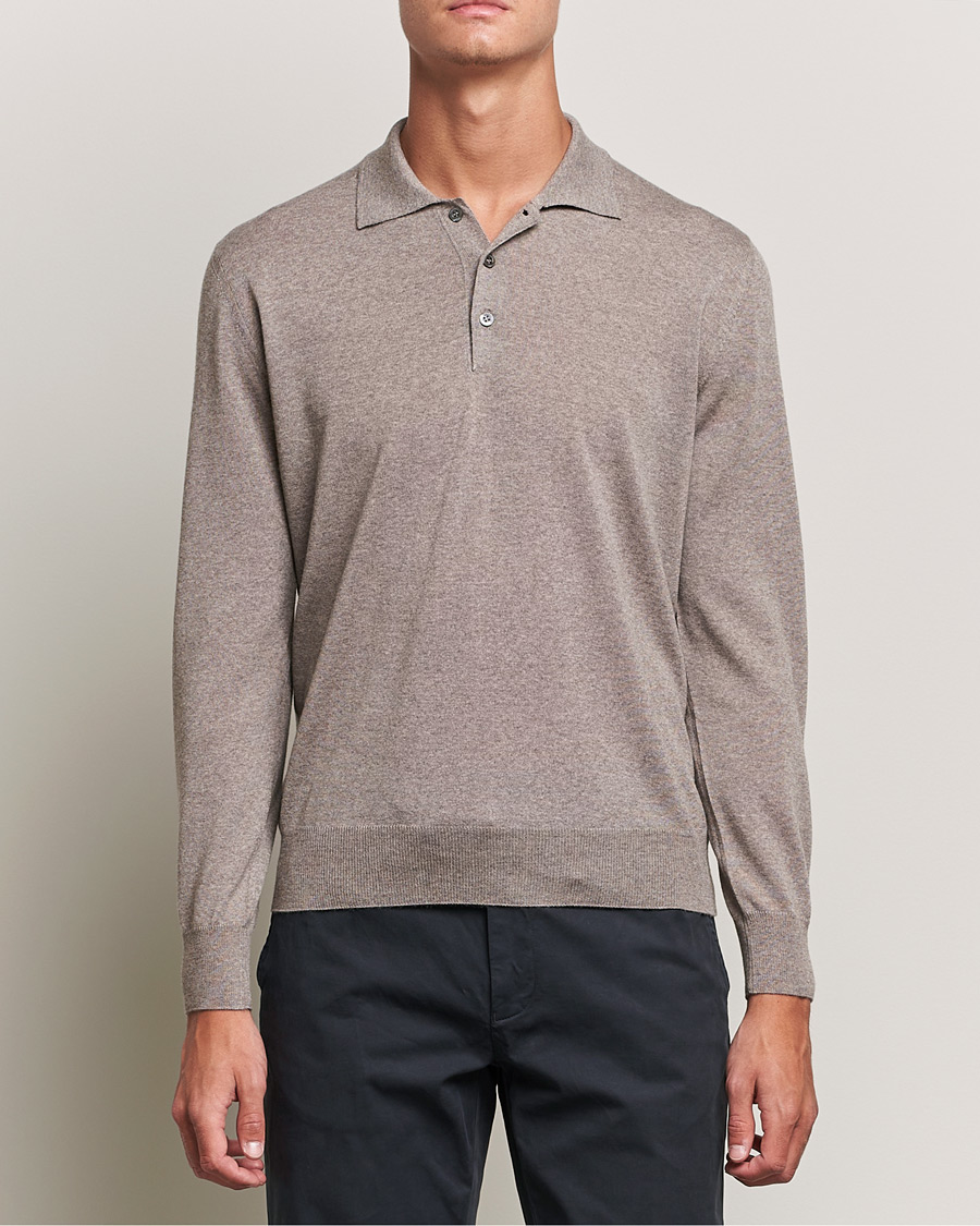 Herre | Quiet Luxury | Canali | Merino Wool Knitted Polo Taupe