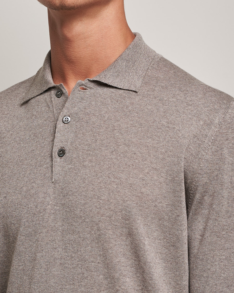 Herre | Gensere | Canali | Merino Wool Knitted Polo Taupe