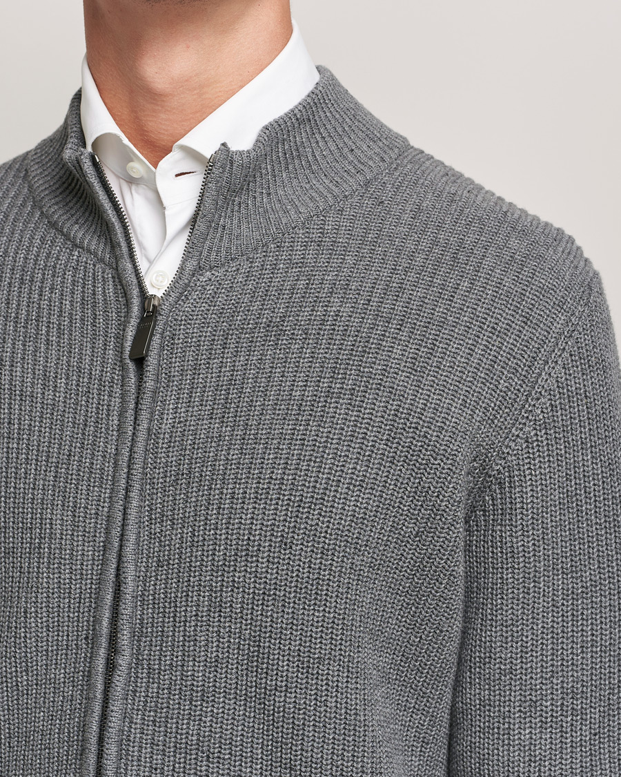 Herre | Gensere | Canali | Cotton/Cashmere Full Zip Light Grey