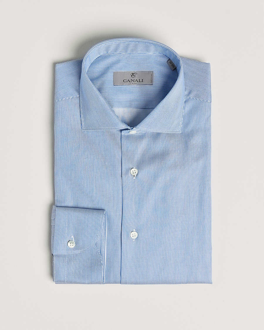 Herre | Skjorter | Canali | Slim Fit Cut Away Shirt Blue Stripe