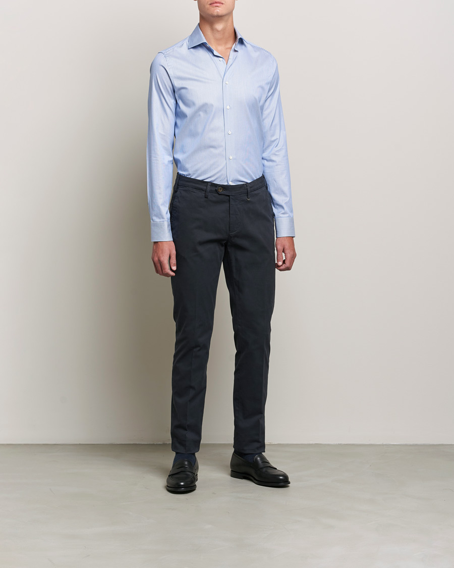Herre | Businesskjorter | Canali | Slim Fit Cut Away Shirt Blue Stripe