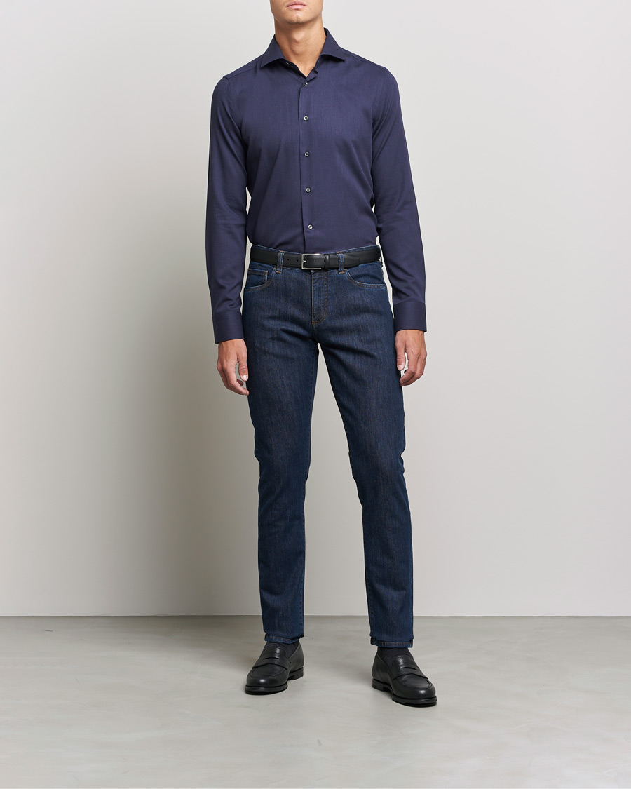 Herre | Flanellskjorter | Canali | Slim Fit Flannel Shirt Navy
