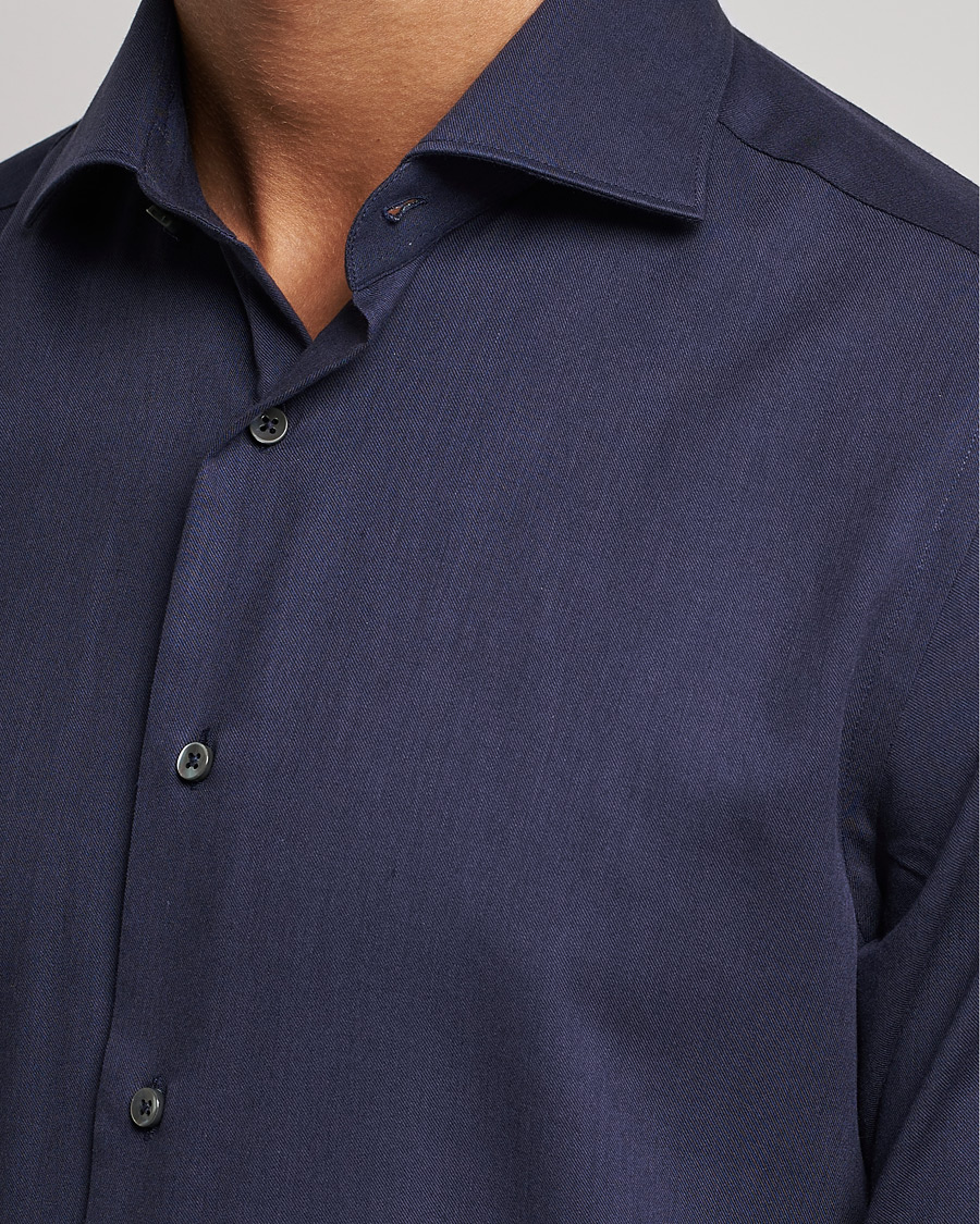 Herre | Skjorter | Canali | Slim Fit Flannel Shirt Navy