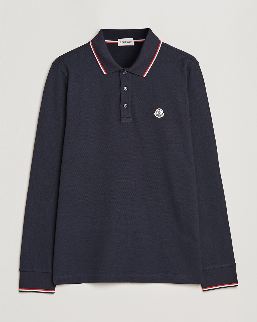 Herre | Luxury Brands | Moncler | Long Sleeve Logo Tipped Polo Navy