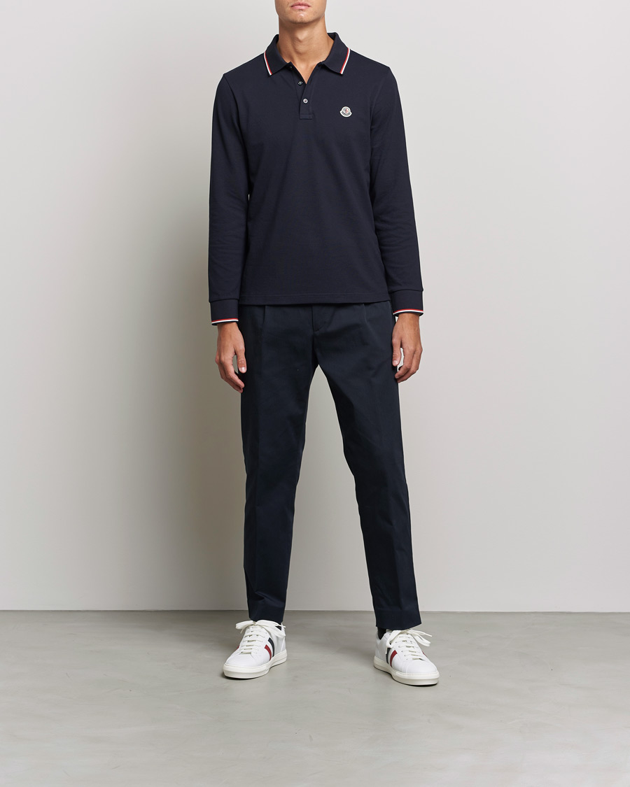 Herre | Luxury Brands | Moncler | Long Sleeve Logo Tipped Polo Navy