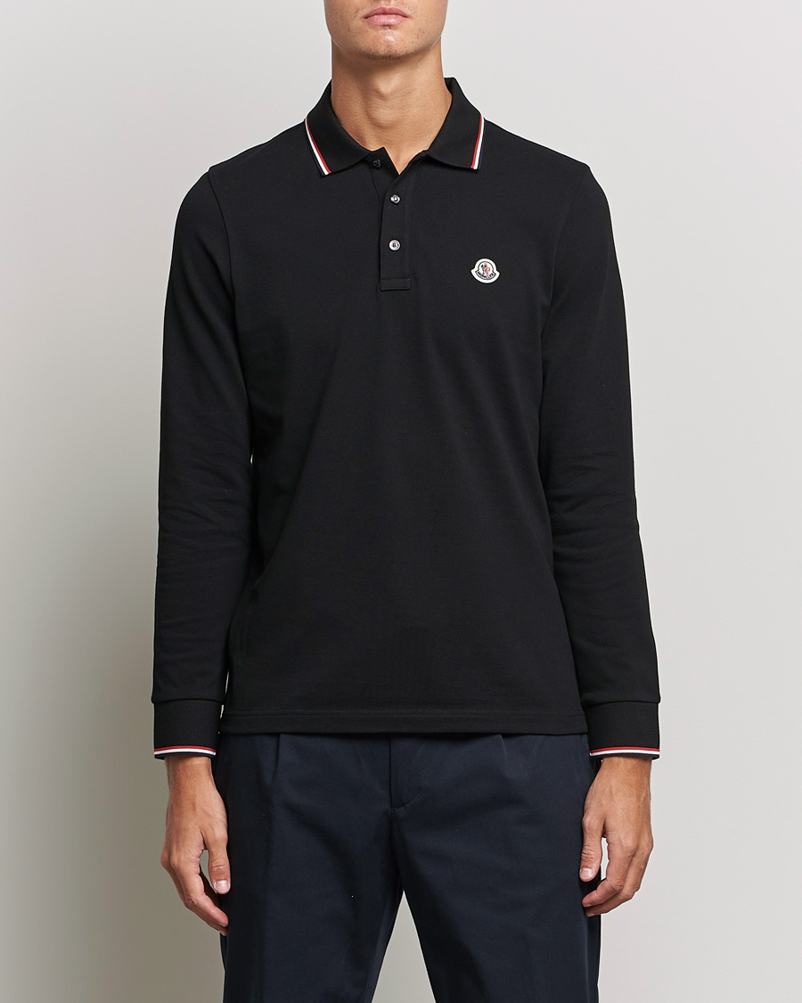 Herre | Gensere | Moncler | Contrast Rib Long Sleeve Polo Black