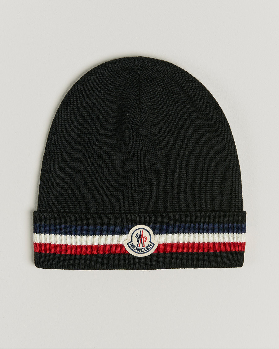 Herre | Moncler Striped Wool Beanie Black | Moncler | Striped Wool Beanie Black