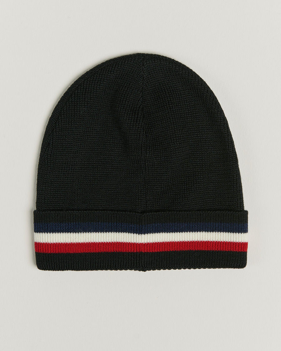Herre | Moncler Striped Wool Beanie Black | Moncler | Striped Wool Beanie Black