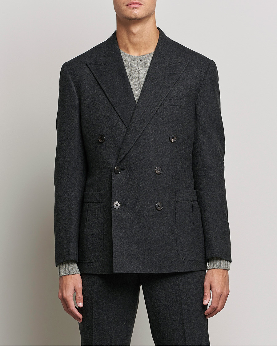 Herre | Dressjakker | Ralph Lauren Purple Label | Double Breasted Flannel Sportcoat Dark Grey