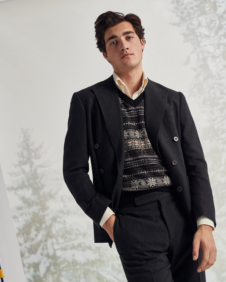 Herre | Dressjakker | Ralph Lauren Purple Label | Double Breasted Flannel Sportcoat Dark Grey