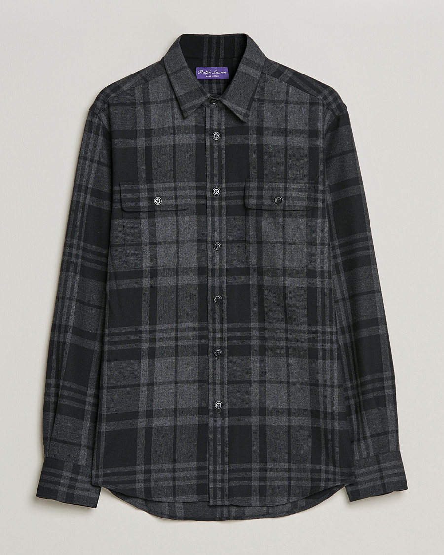 Herre | Skjorter | Ralph Lauren Purple Label | Glencheck Wool Overshirt Dark Grey