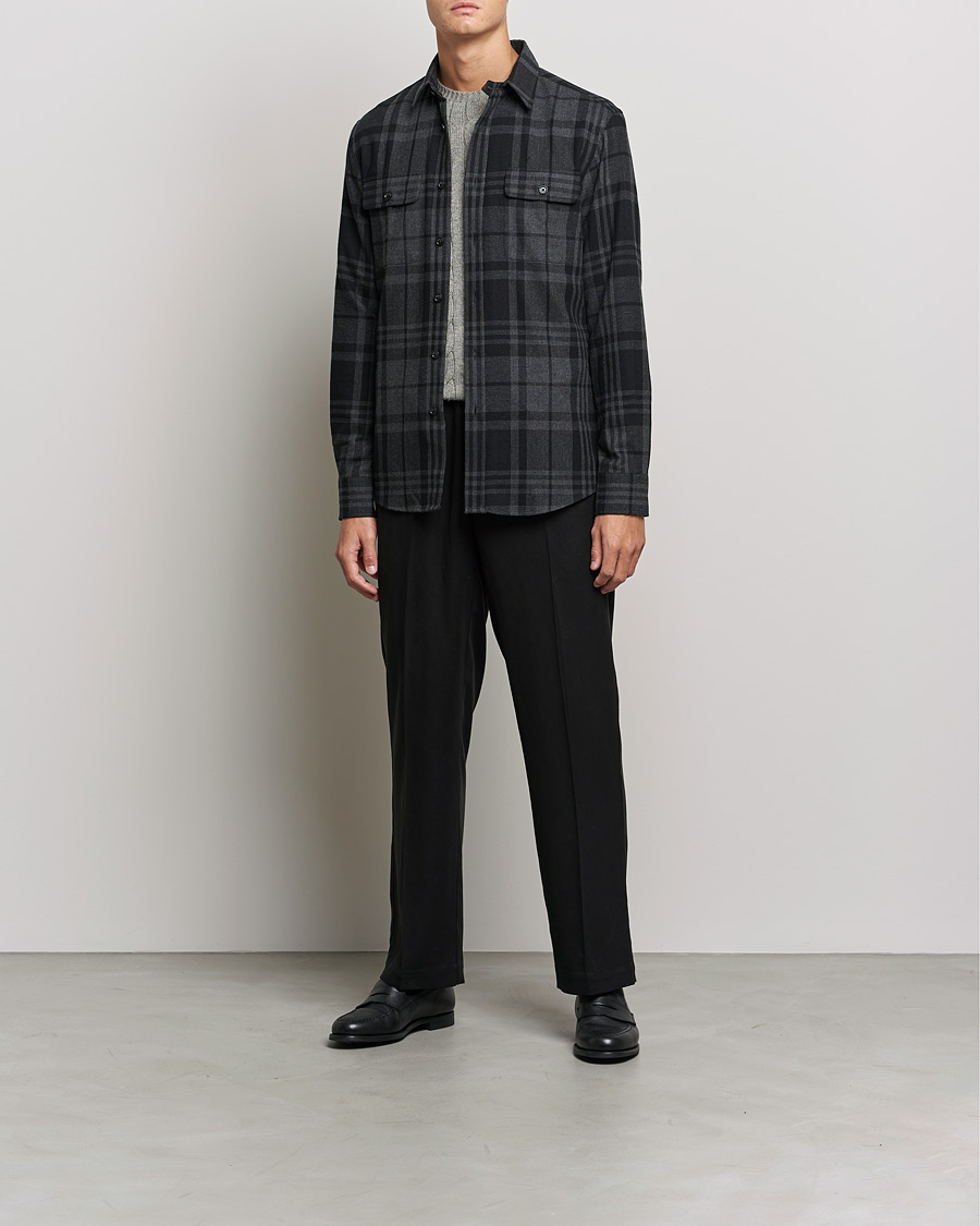 Herre | Skjorter | Ralph Lauren Purple Label | Glencheck Wool Overshirt  Dark Grey