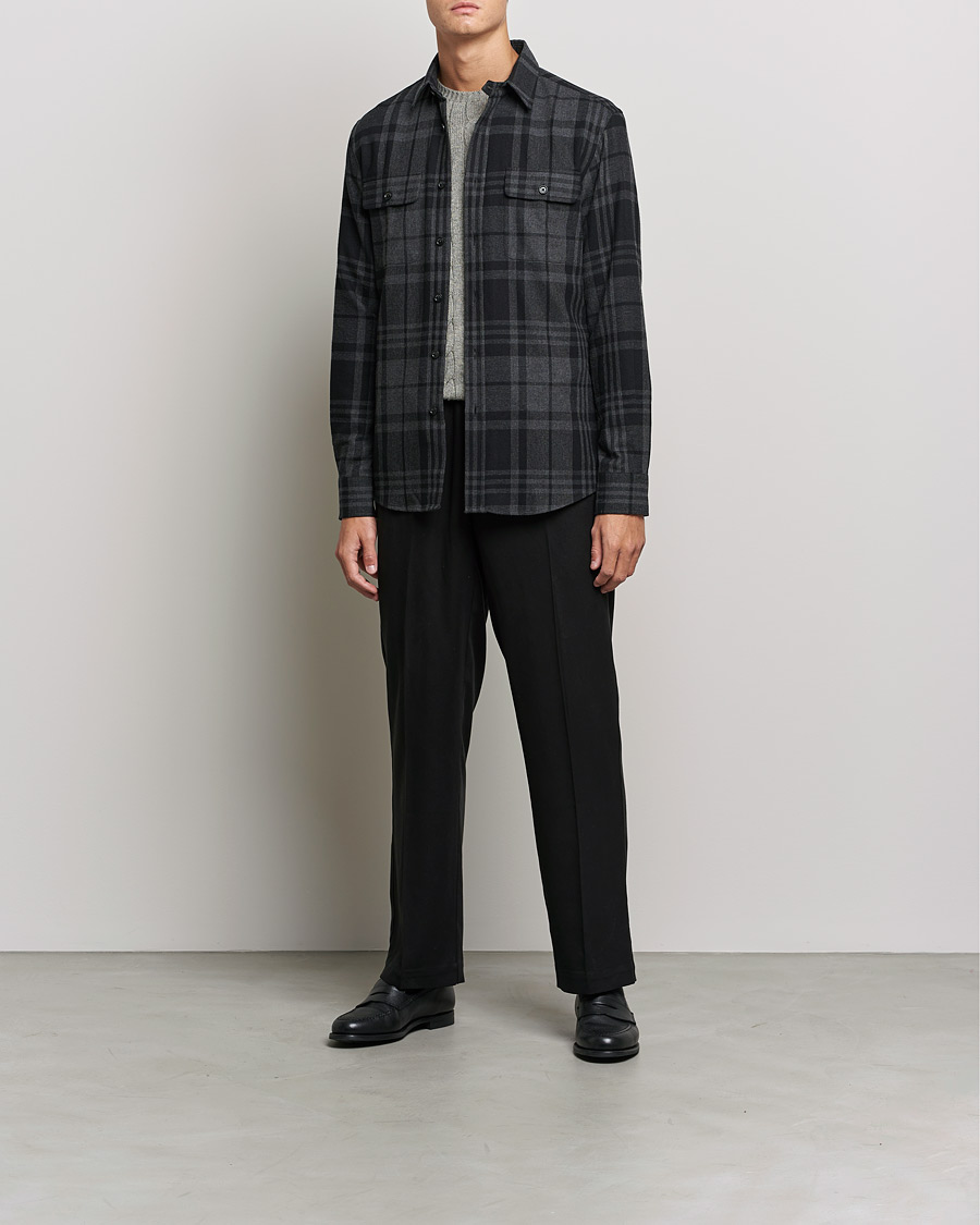 Herre | Skjorter | Ralph Lauren Purple Label | Glencheck Wool Overshirt Dark Grey