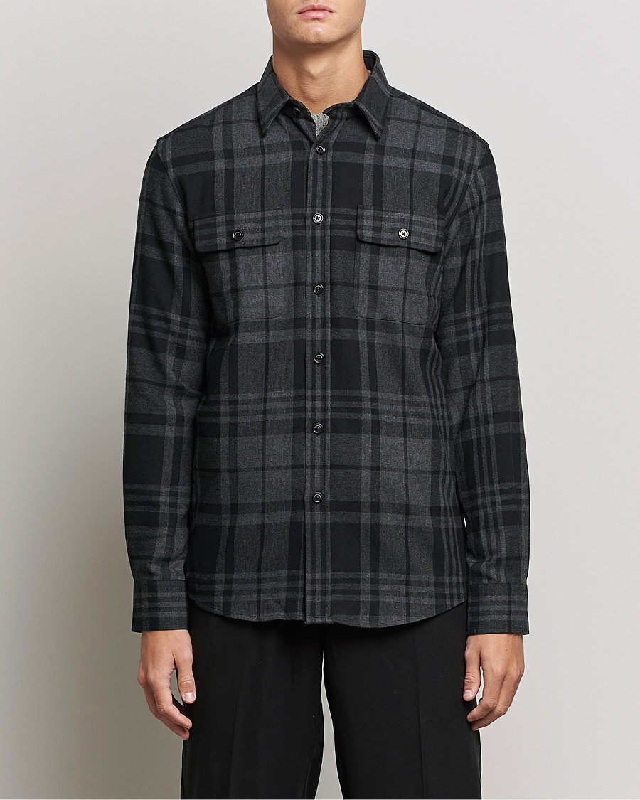 Herre | Skjorter | Ralph Lauren Purple Label | Glencheck Wool Overshirt Dark Grey