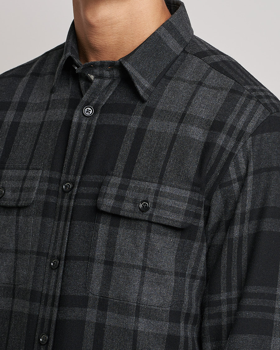 Herre | Skjorter | Ralph Lauren Purple Label | Glencheck Wool Overshirt Dark Grey