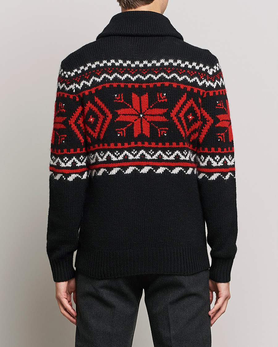 Herre | Gensere | Ralph Lauren Purple Label | Cashmere Jacquard Shawl Sweater Black/Red