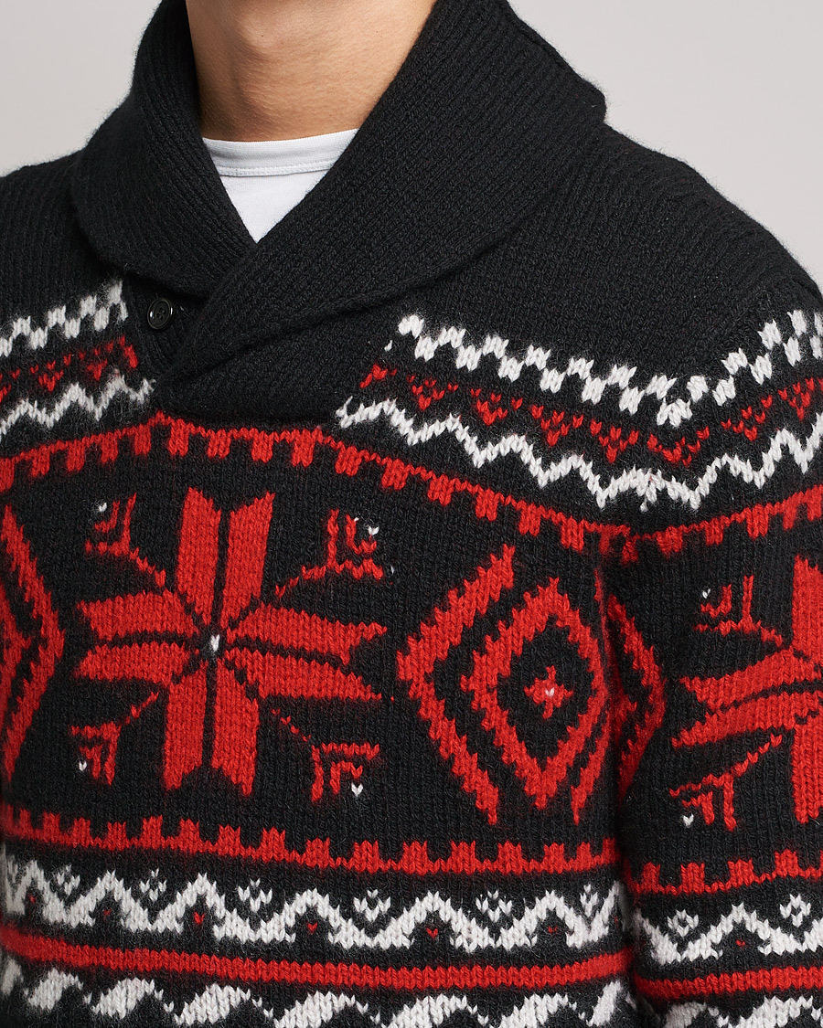 Herre | Gensere | Ralph Lauren Purple Label | Cashmere Jacquard Shawl Sweater Black/Red