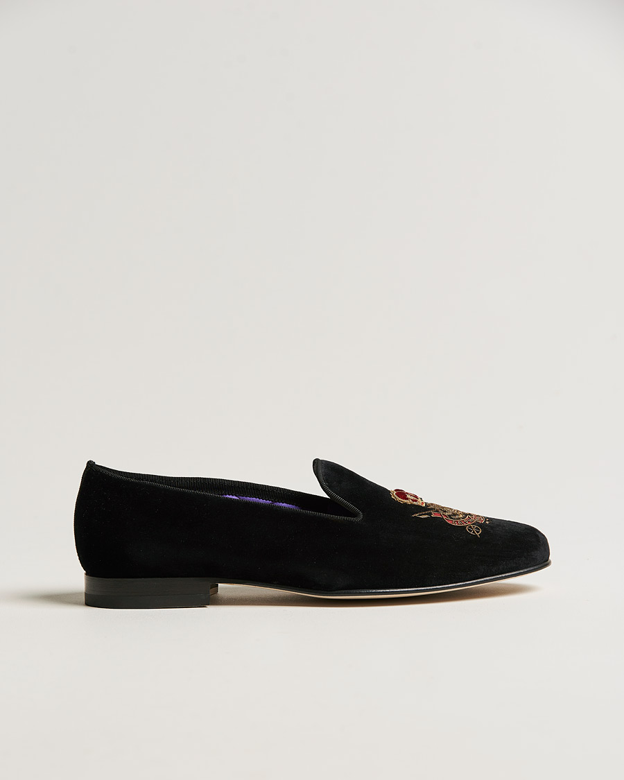 Herre | Loafers | Ralph Lauren Purple Label | Velvet Embroidered Slippers Black