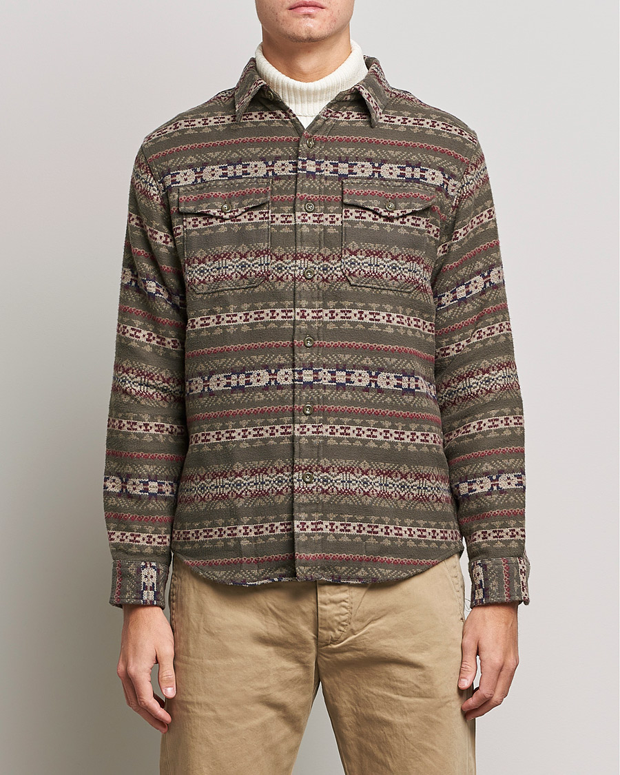 Herre | Skjorter | RRL | Melton Brushed Jacquard Overshirt Olive