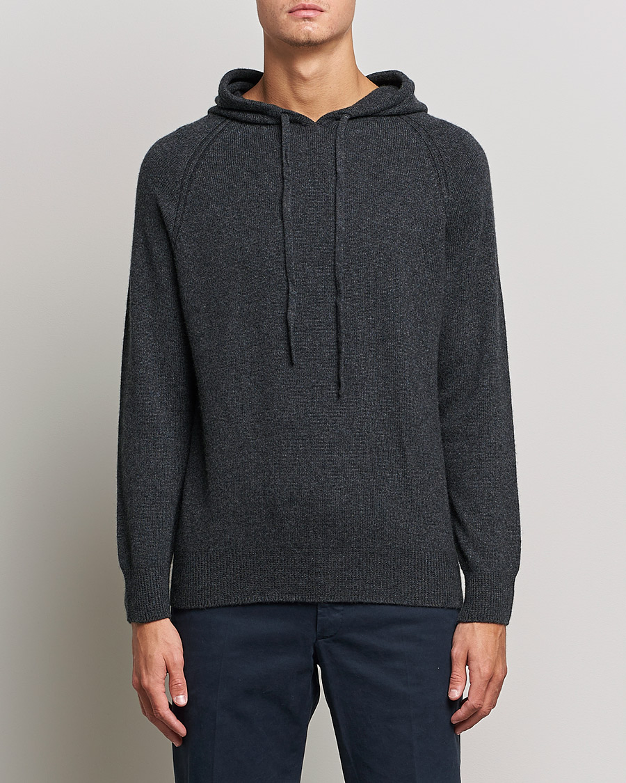 Herre | Gensere | Johnstons of Elgin | Seamless Cashmere Hoodie Carbon