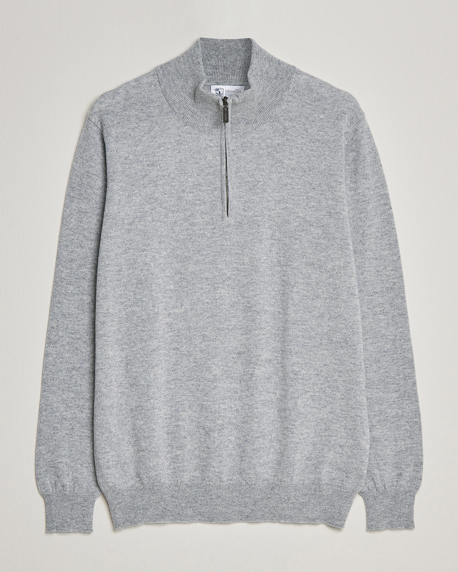 Herre | Gensere | Johnstons of Elgin | 2-Ply Cashmer Half Zip Silver