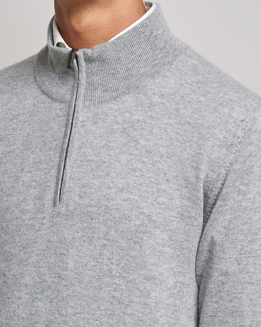 Herre | Gensere | Johnstons of Elgin | 2-Ply Cashmer Half Zip Silver