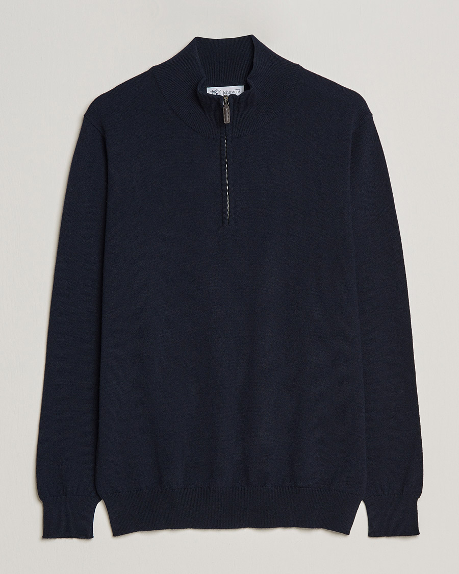 Herre | Gensere | Johnstons of Elgin | 2-Ply Cashmer Half Zip Dark Navy