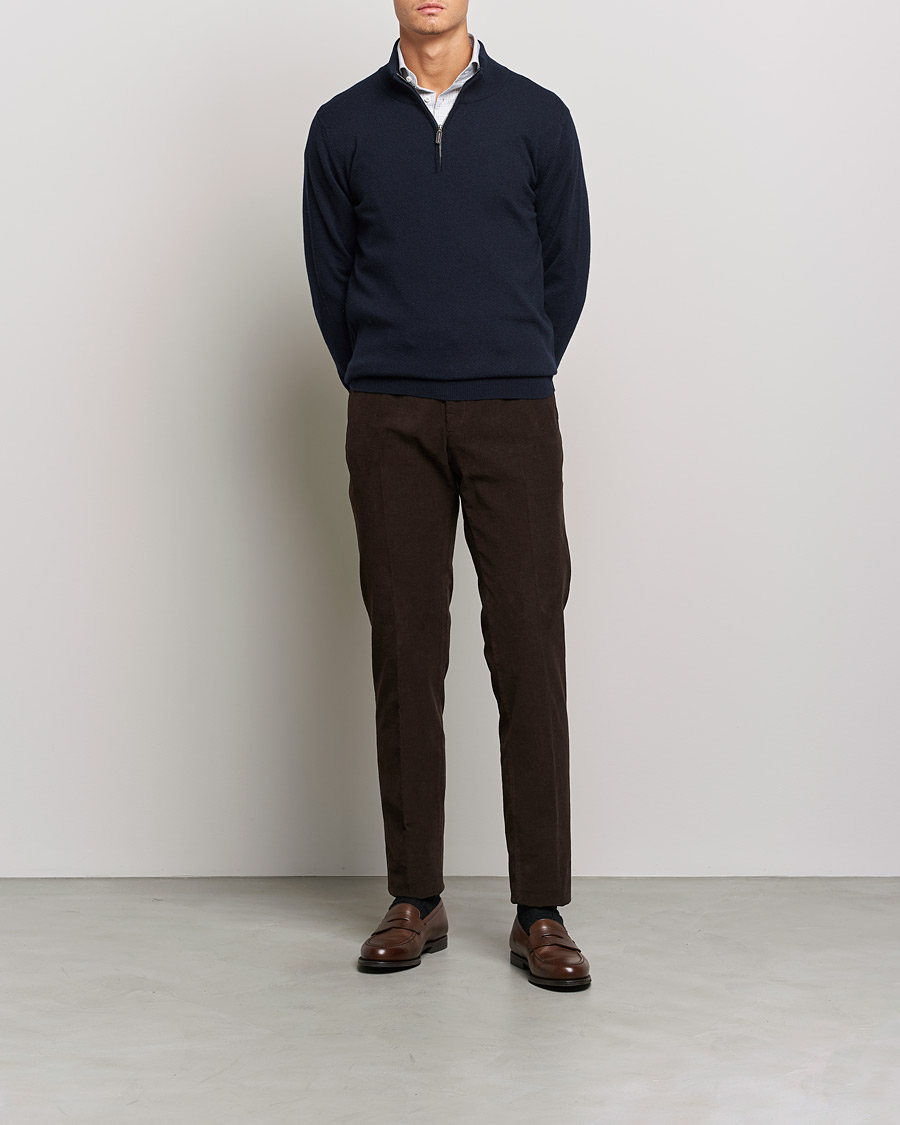 Herre | Gensere | Johnstons of Elgin | 2-Ply Cashmer Half Zip Dark Navy