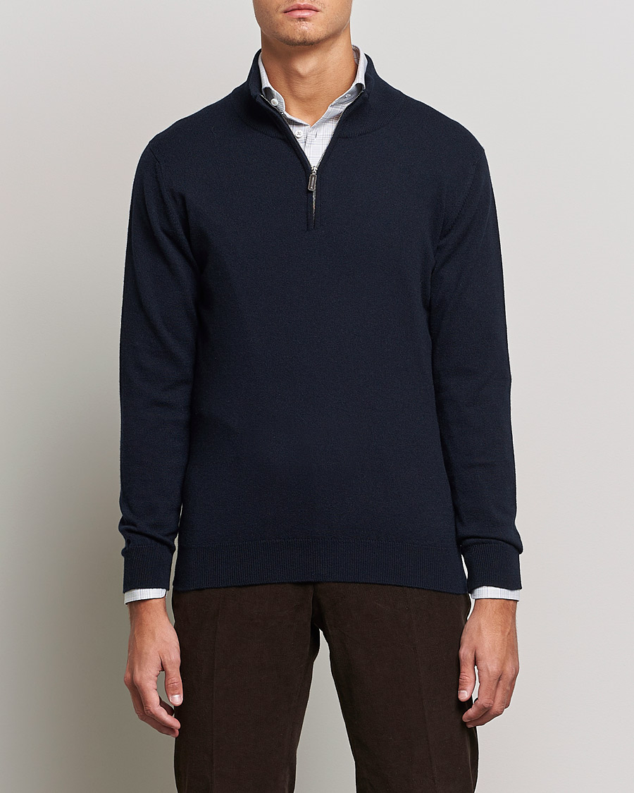 Herre | Gensere | Johnstons of Elgin | 2-Ply Cashmer Half Zip Dark Navy
