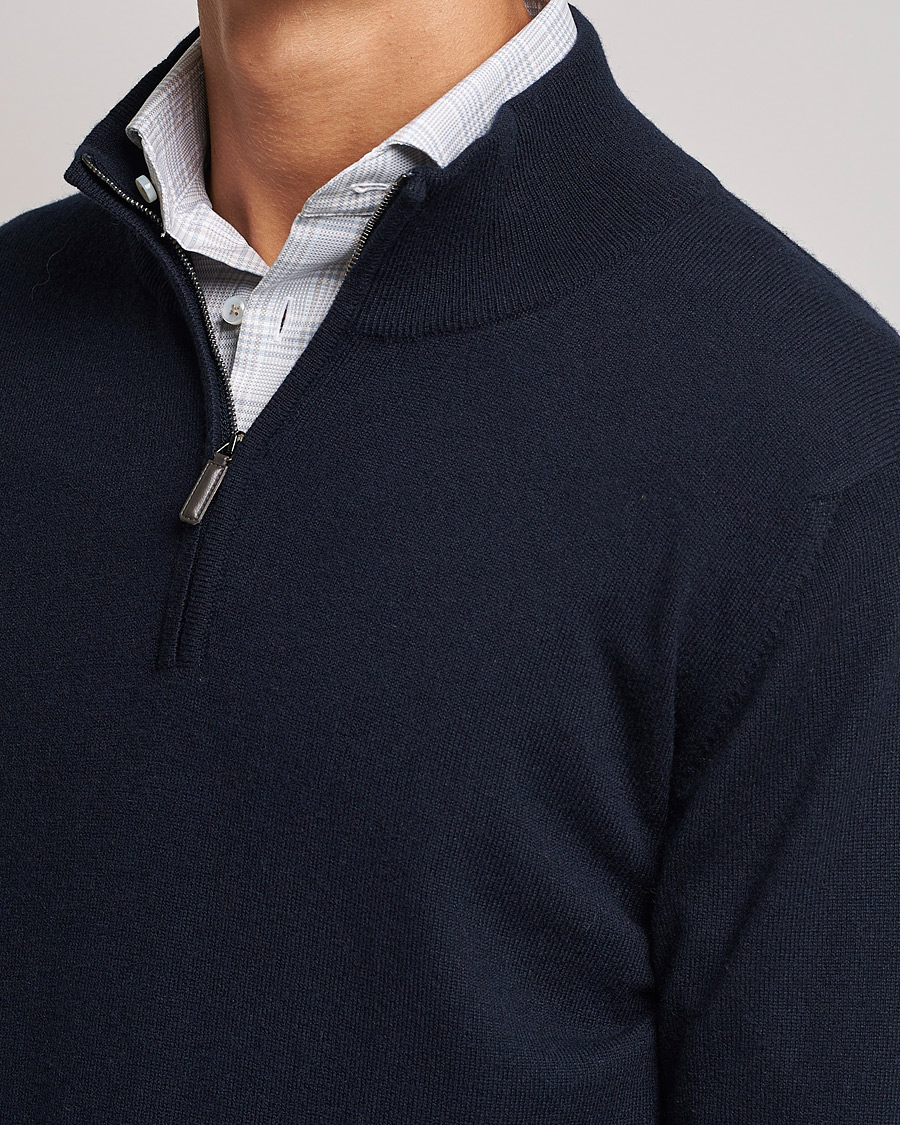 Herre | Gensere | Johnstons of Elgin | 2-Ply Cashmer Half Zip Dark Navy