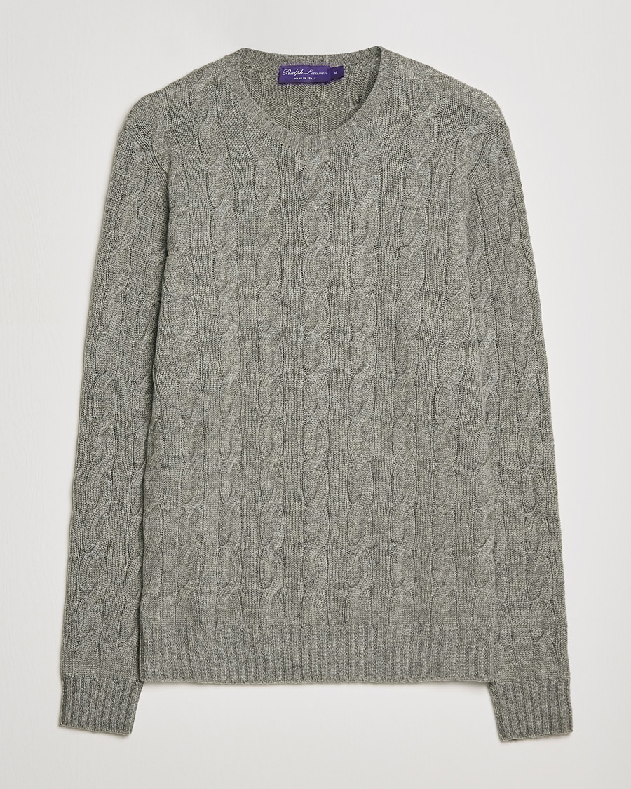 Herre | Gensere | Ralph Lauren Purple Label | Cashmere Cable Crewneck Light Grey
