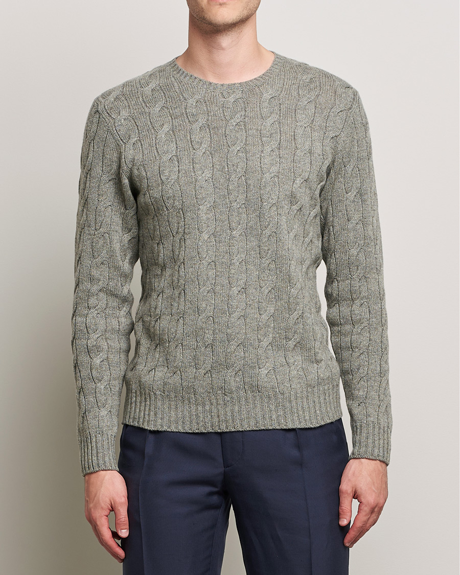 Herre | Gensere | Ralph Lauren Purple Label | Cashmere Cable Crewneck Light Grey