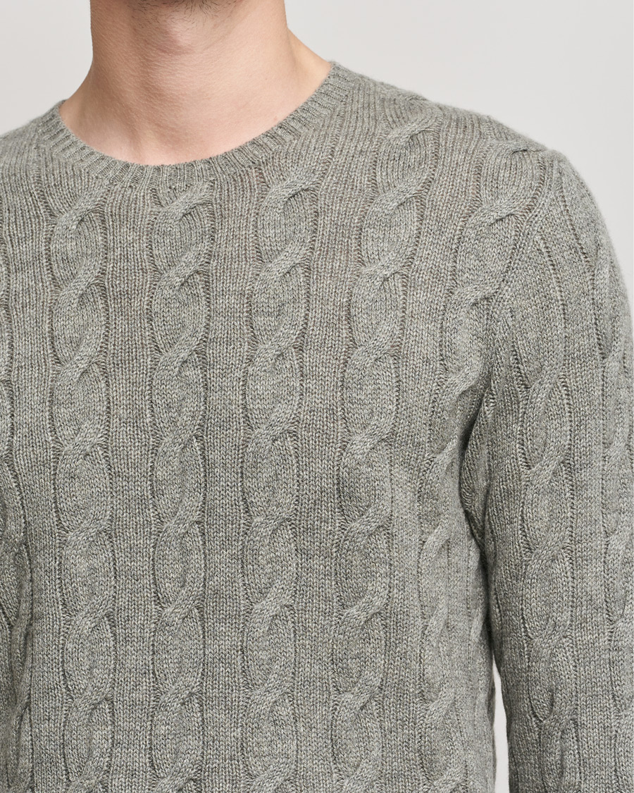 Herre | Gensere | Ralph Lauren Purple Label | Cashmere Cable Crewneck Light Grey