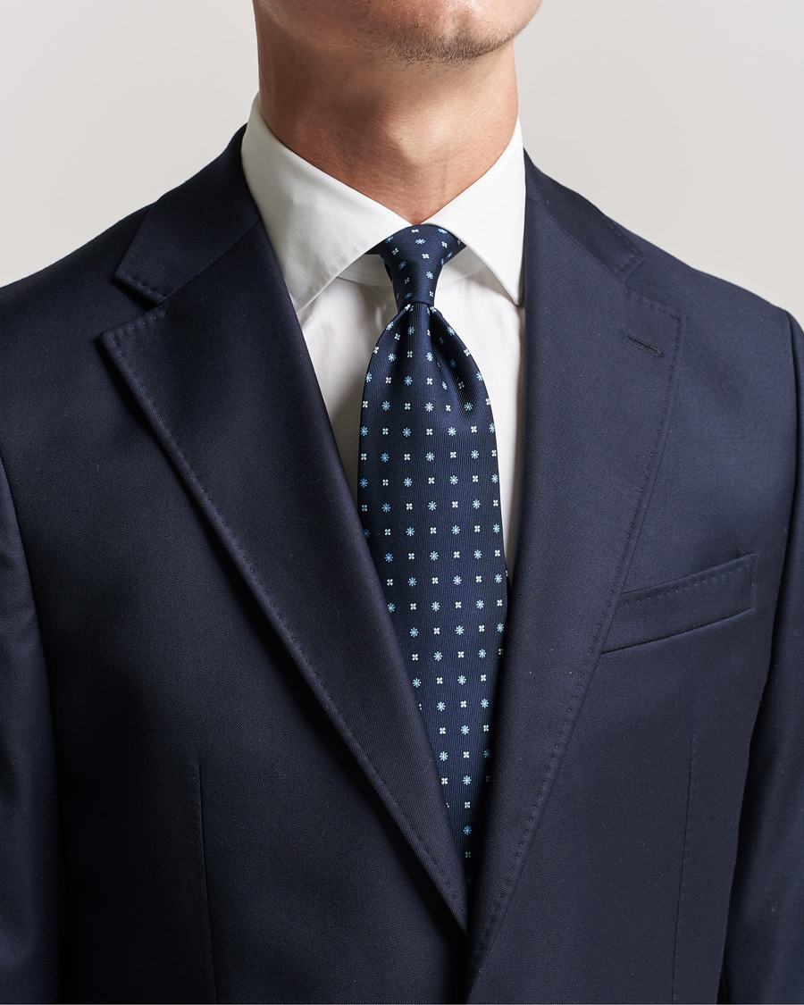 Herre |  | E. Marinella | 3-Fold Micro Pattern Silk Tie Navy