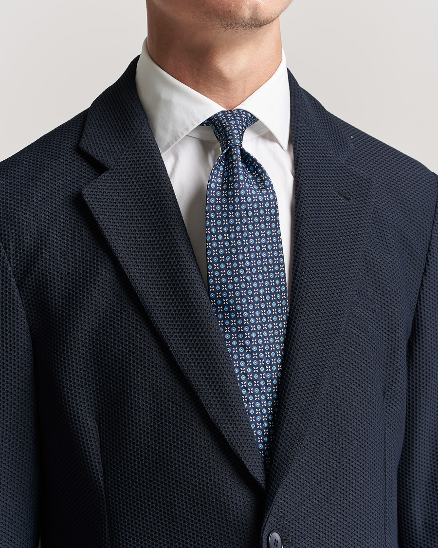 Herre | E. Marinella 3-Fold Structured Silk Tie Dark Blue | E. Marinella | 3-Fold Structured Silk Tie Dark Blue