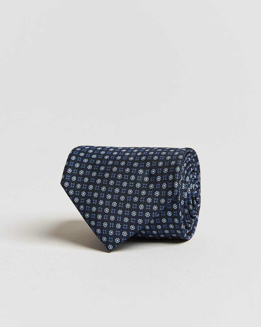 Herre |  | E. Marinella | 3-Fold Micro Pattern Silk Tie Navy