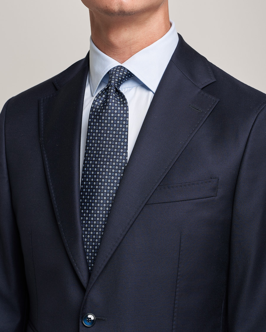 Herre | E. Marinella 3-Fold Micro Pattern Silk Tie Navy | E. Marinella | 3-Fold Micro Pattern Silk Tie Navy