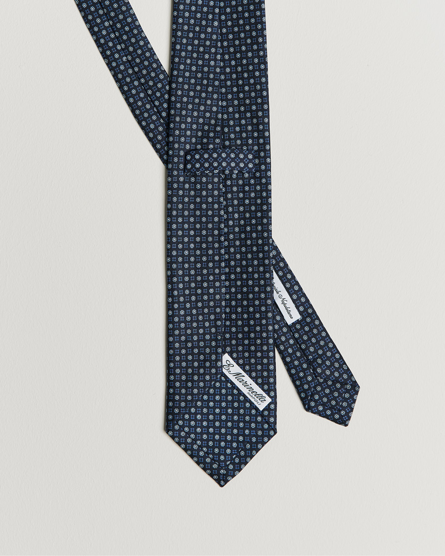 Herre | E. Marinella 3-Fold Micro Pattern Silk Tie Navy | E. Marinella | 3-Fold Micro Pattern Silk Tie Navy