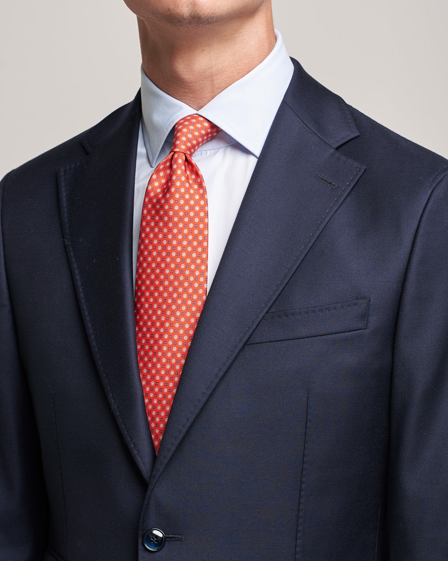 Herre | Italian Department | E. Marinella | 3-Fold Micro Pattern Silk Tie Orange