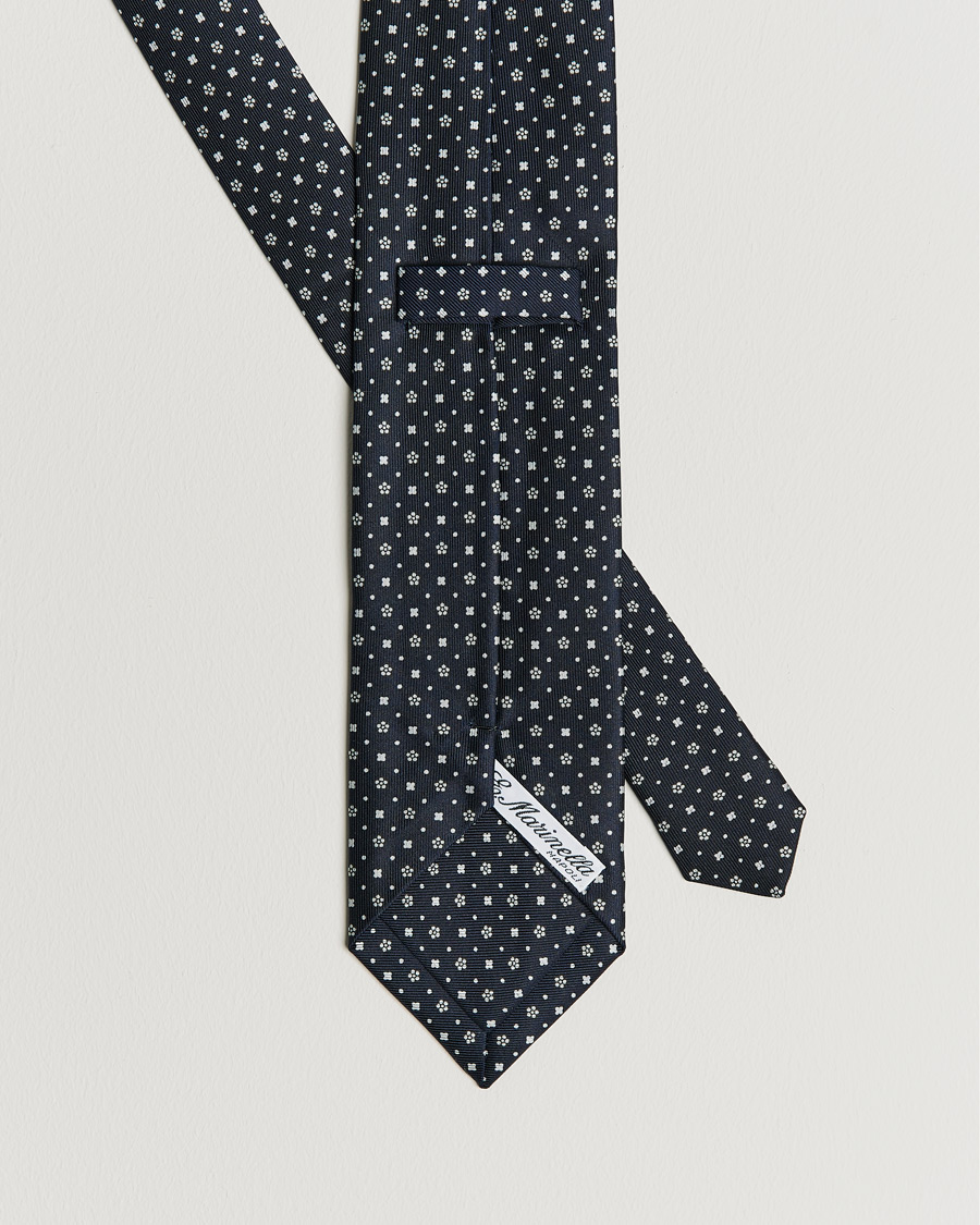 Herre | E. Marinella 3-Fold Flower Pattern Silk Tie Navy | E. Marinella | 3-Fold Flower Pattern Silk Tie Navy