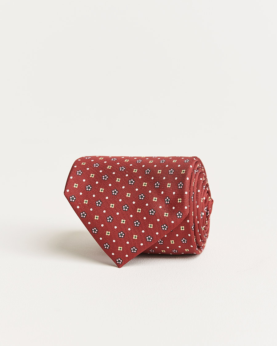 Herre | E. Marinella 3-Fold Flower Pattern Silk Tie Red | E. Marinella | 3-Fold Flower Pattern Silk Tie Red