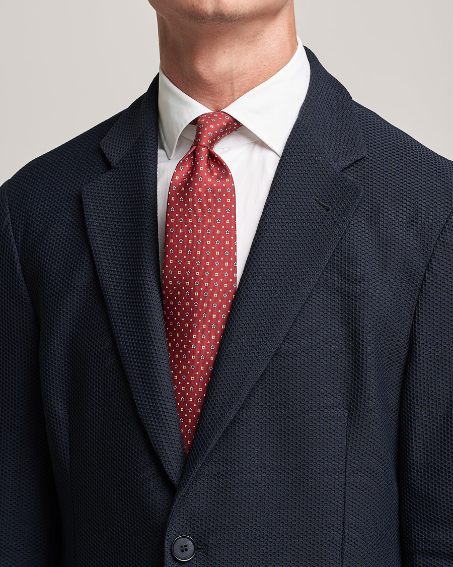 Herre | E. Marinella 3-Fold Flower Pattern Silk Tie Red | E. Marinella | 3-Fold Flower Pattern Silk Tie Red