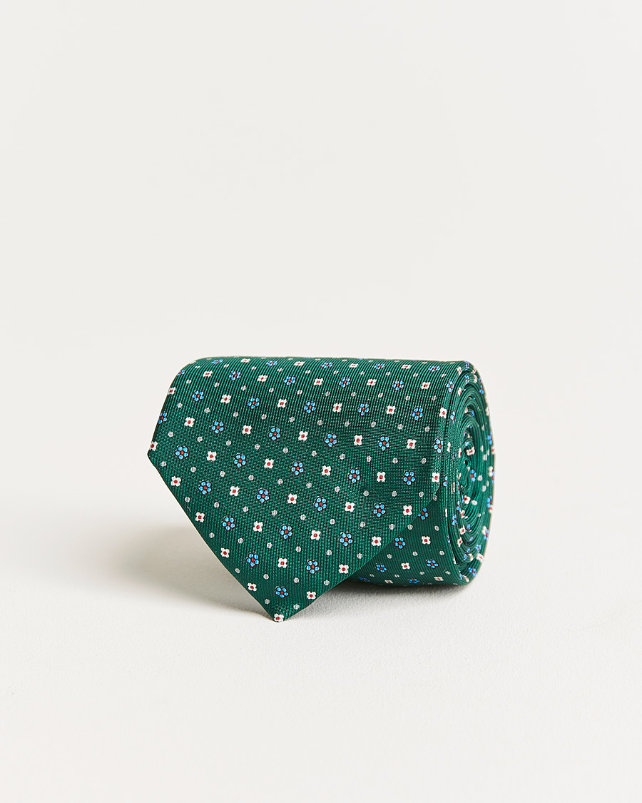 Herre | E. Marinella 3-Fold Flower Pattern Silk Tie Dark Green | E. Marinella | 3-Fold Flower Pattern Silk Tie Dark Green