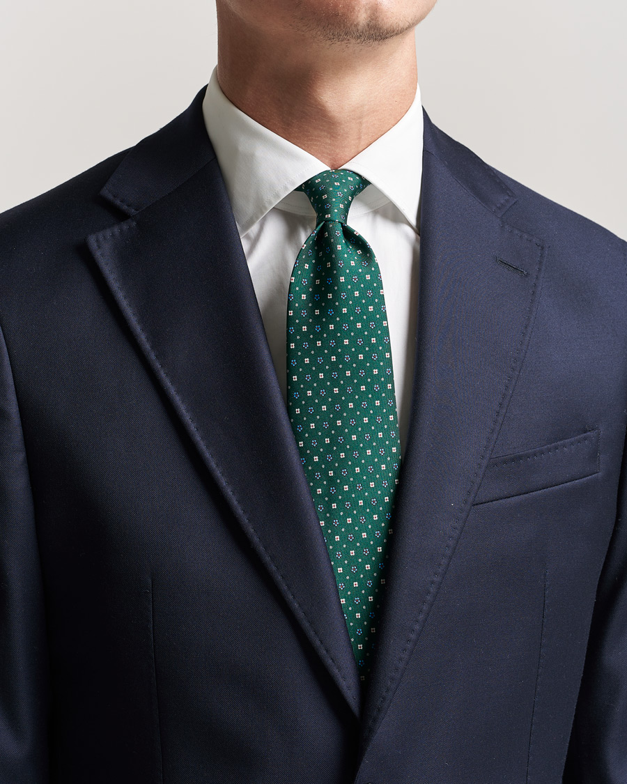 Herre | E. Marinella 3-Fold Flower Pattern Silk Tie Dark Green | E. Marinella | 3-Fold Flower Pattern Silk Tie Dark Green