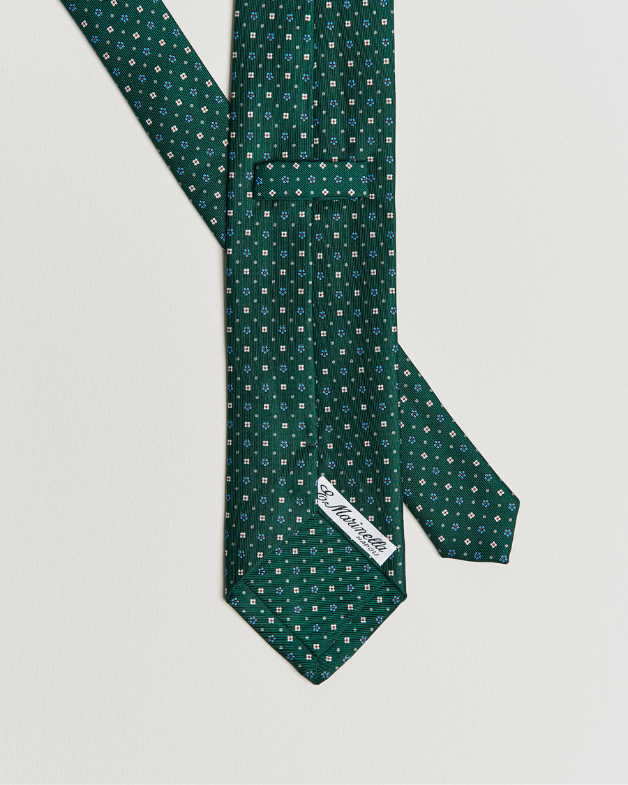 Herre | E. Marinella 3-Fold Flower Pattern Silk Tie Dark Green | E. Marinella | 3-Fold Flower Pattern Silk Tie Dark Green