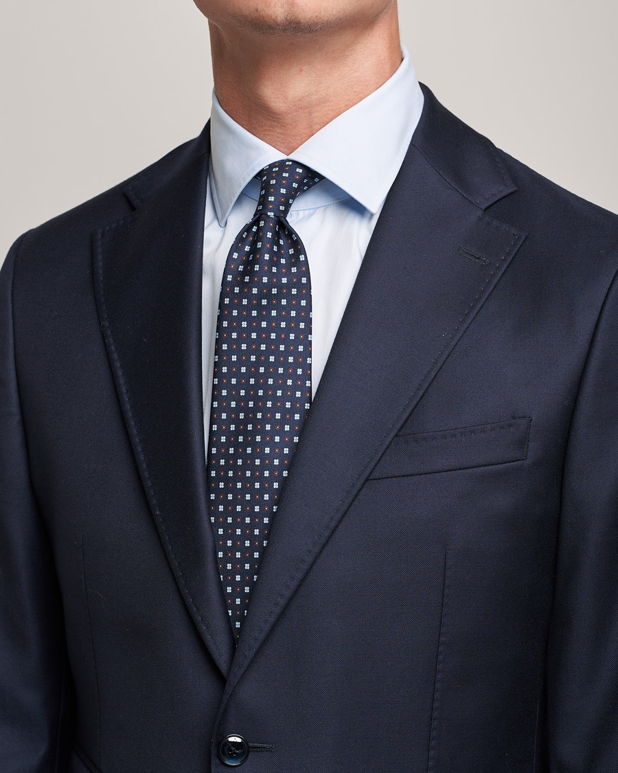 Herre | E. Marinella 3-Fold Micro Dot Silk Tie Navy | E. Marinella | 3-Fold Micro Dot Silk Tie Navy