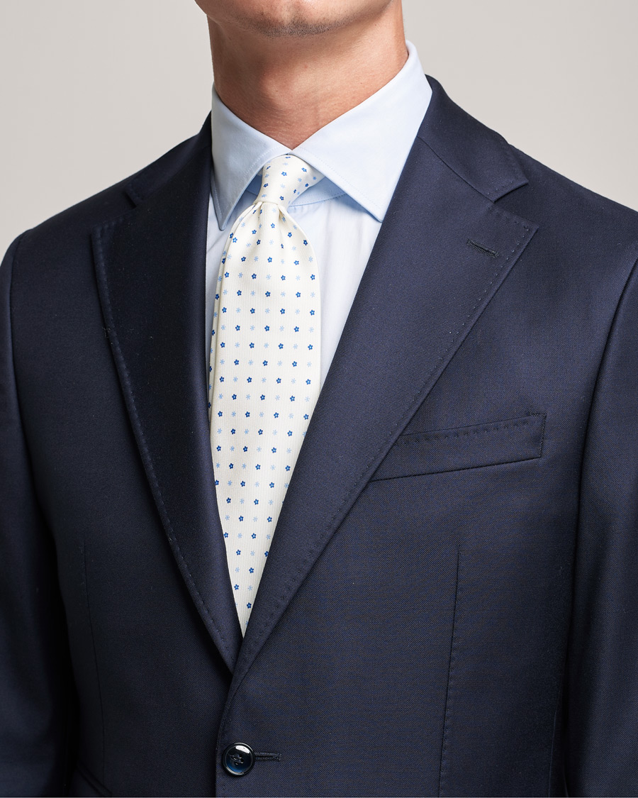 Herre | E. Marinella 3-Fold Flower Silk Tie White | E. Marinella | 3-Fold Flower Silk Tie White