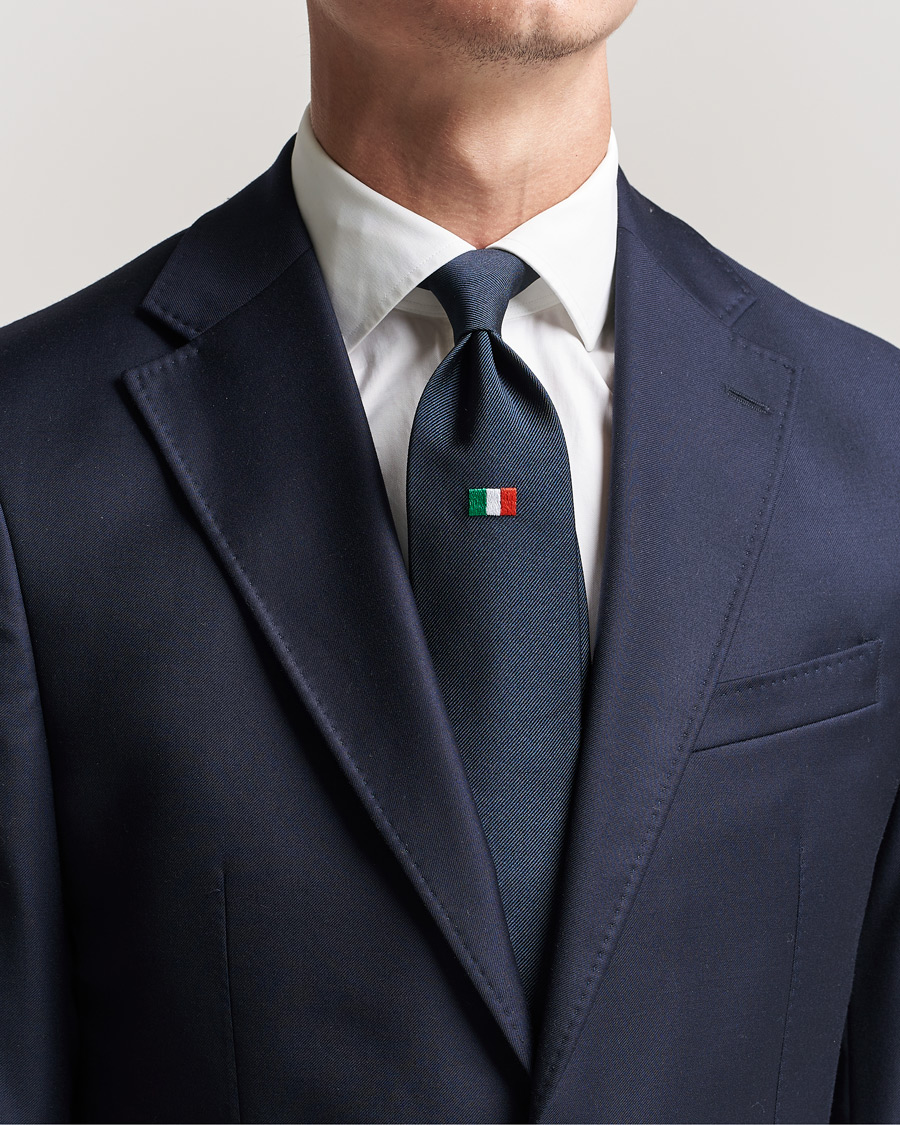 Herre | Italian Department | E. Marinella | 3-Fold Italian Bandiera Silk Tie Navy