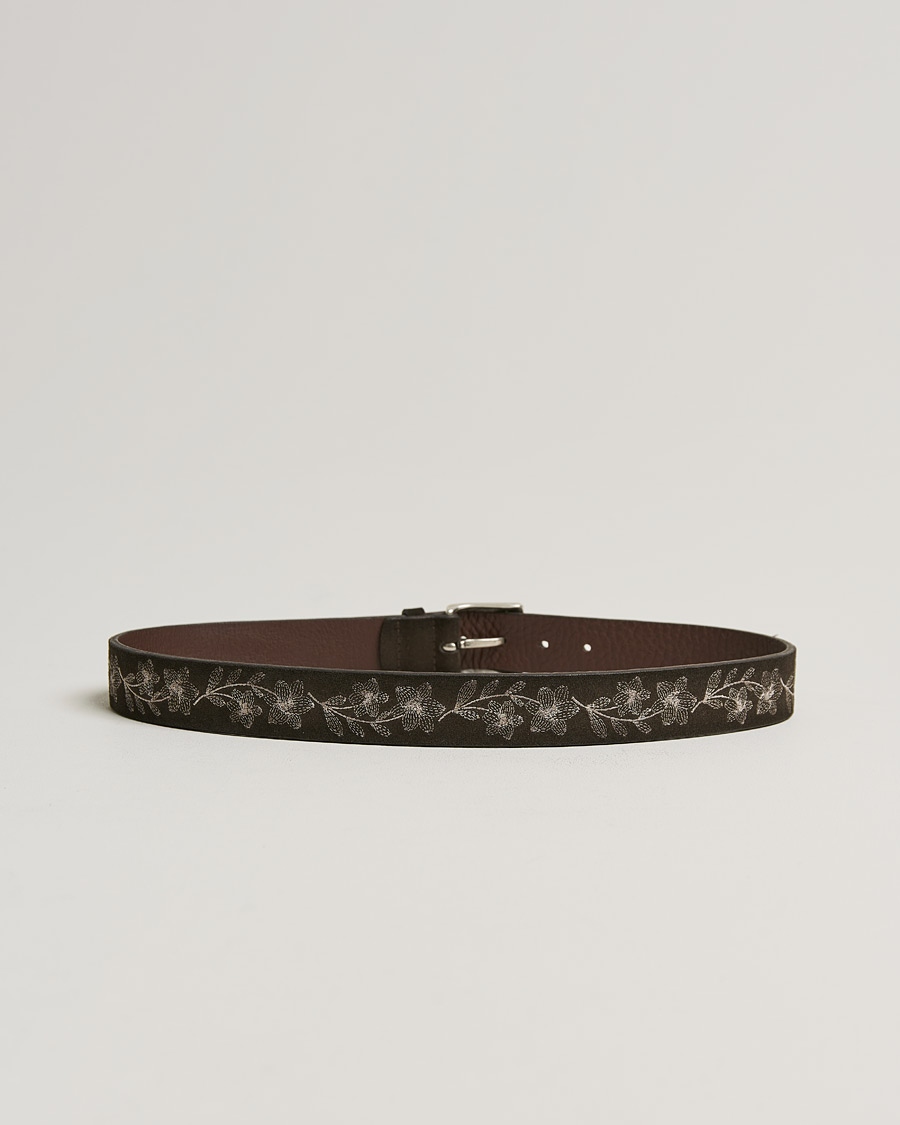 Herre |  | Orciani | Engraved Suede Belt 3,5 cm Dark Brown